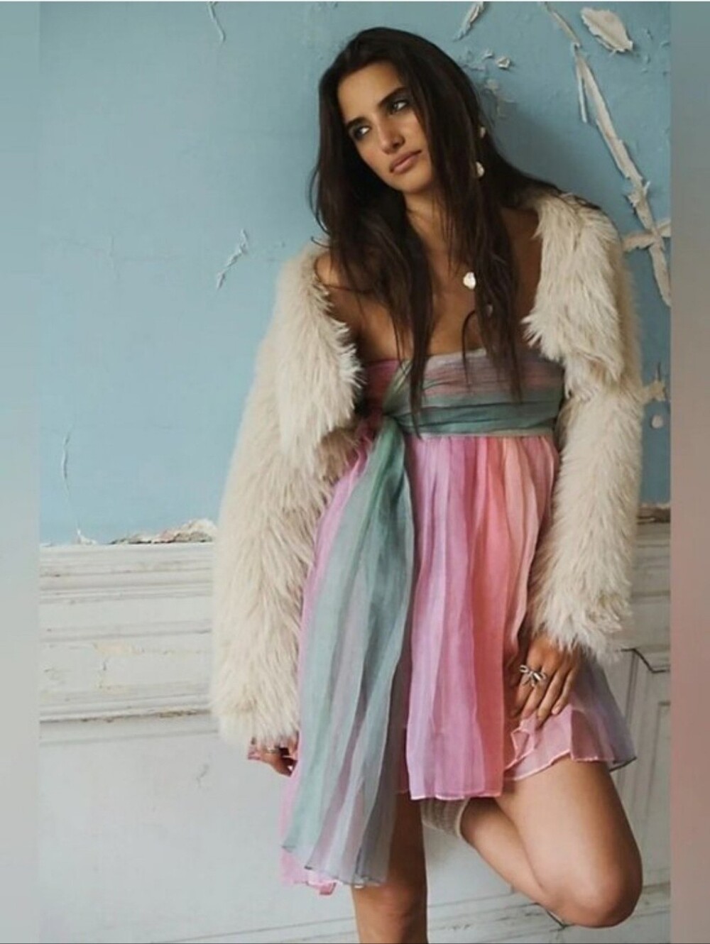 Pastel Multi-Color Strapless Pleated Organza Dress  🧚‍♀️